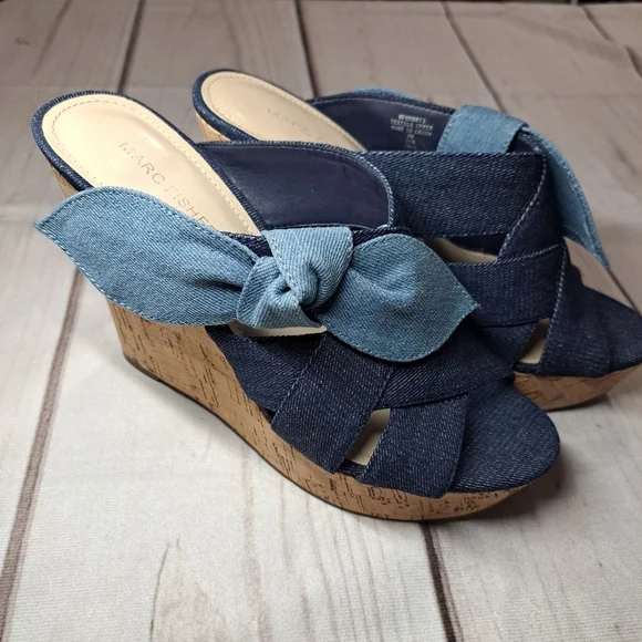Marc Fisher Shoes Marc Fisher Black Blue Jean Bow Cork Hobby